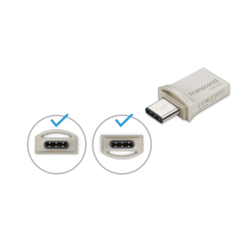 Transcend JetFlash 890 lecteur USB flash 256 Go USB Type-A / USB Type-C 3.2 Gen 1 (3.1 Gen 1) Argent