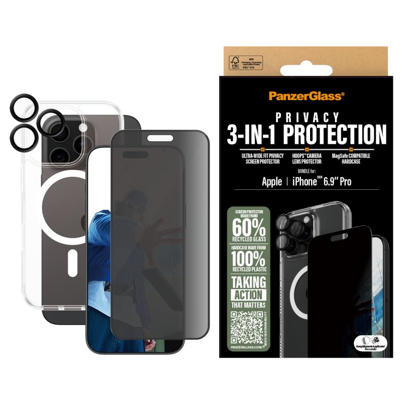 PanzerGlass 3-in-1 Privacy Protection Bundle iPhone 16 Pro Max