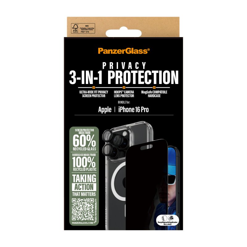 PanzerGlass 3-in-1 Privacy Protection Bundle iPhone 16 Pro