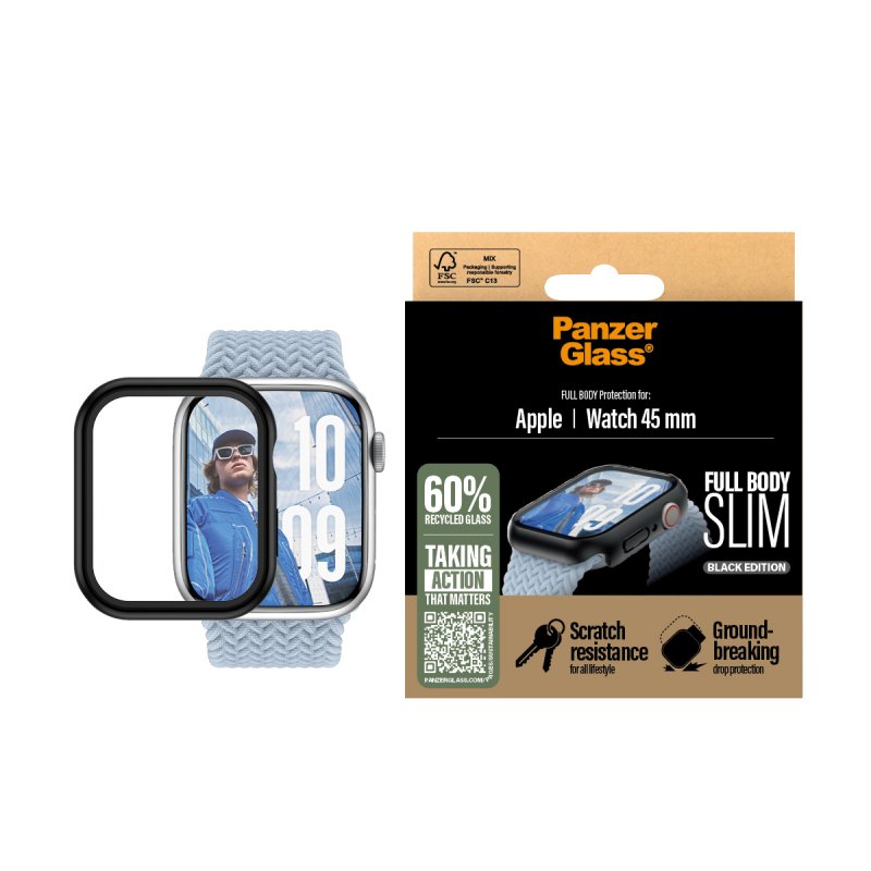 PanzerGlass Screen Protector Snappie Full Body Slim Black Apple Watch Series 10 | 46mm