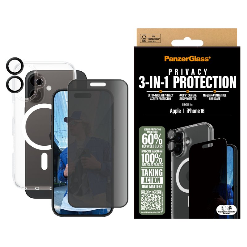 PanzerGlass - iPhone 16 6.1'' 3-in-1 Privacy Protect Bundle