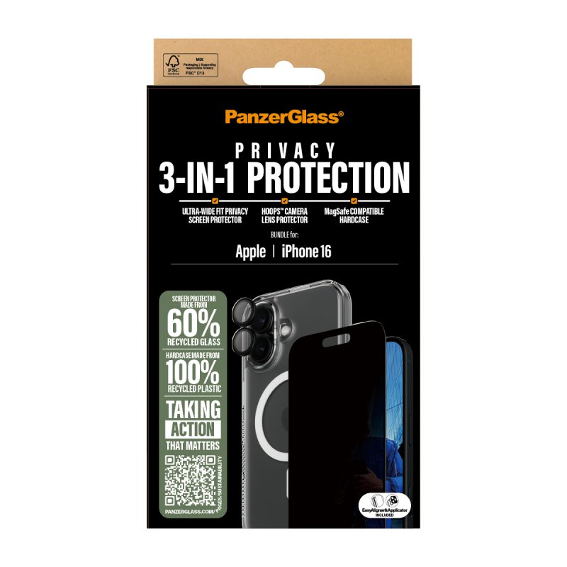 PanzerGlass - iPhone 16 6.1'' 3-in-1 Privacy Protect Bundle