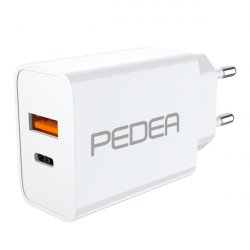PEDEA 20W USB-C (PD) Schnellladegerät - 2-Ports Mehrfach Handy-Ladegerät mit USB-C und USB-A, weiß
