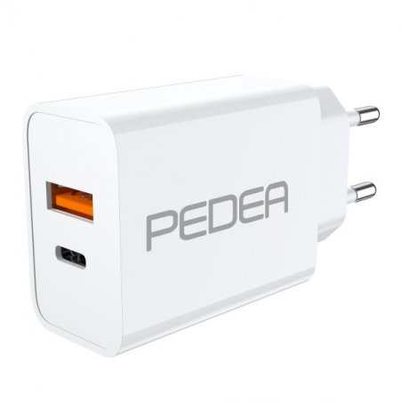 PEDEA 20W USB-C (PD) Schnellladegerät - 2-Ports Mehrfach Handy-Ladegerät mit USB-C und USB-A, weiß