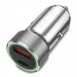 PEDEA 20W USB-C (PD) KFZ-Schnellladegerät 12/24V - 2-Ports Mehrfach Handy-Ladegerät mit USB-C und USB-A, silber