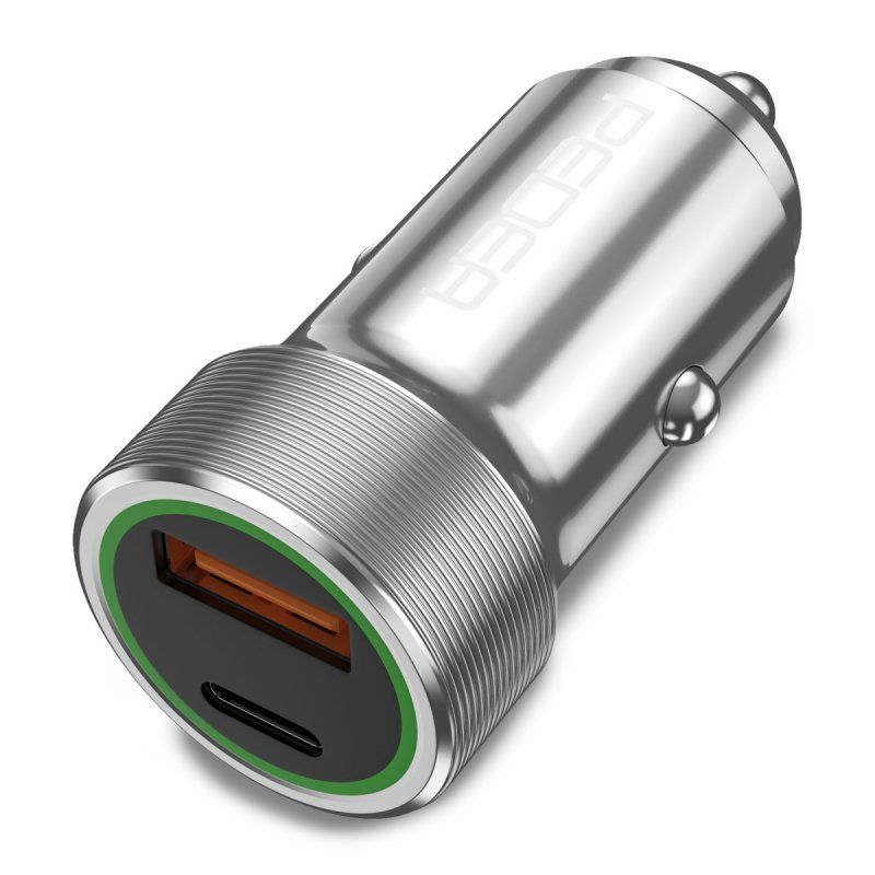 PEDEA 20W USB-C (PD) KFZ-Schnellladegerät 12/24V - 2-Ports Mehrfach Handy-Ladegerät mit USB-C und USB-A, silber