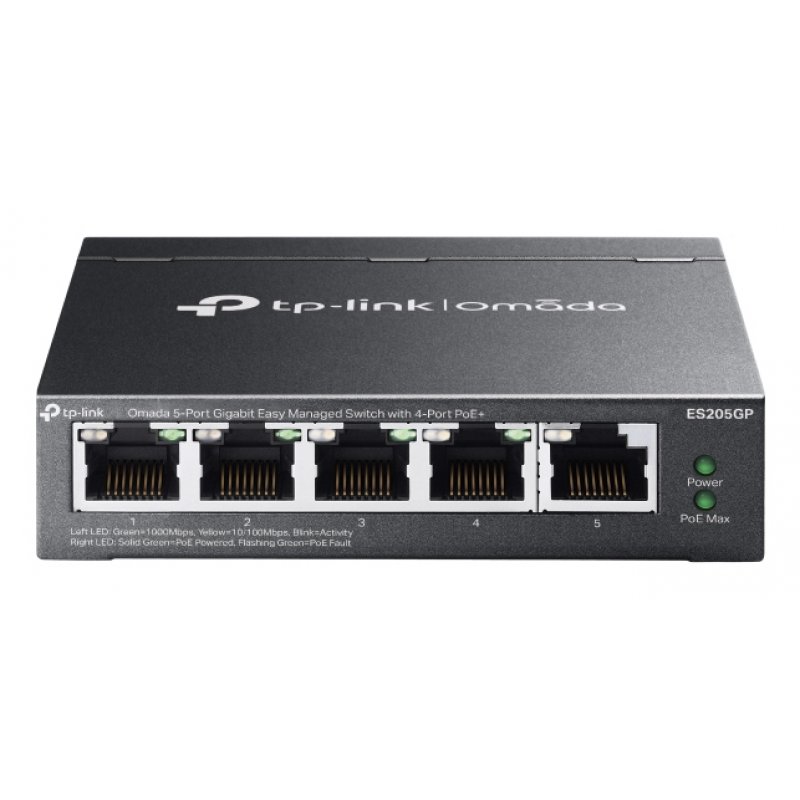 TP-LINK (ES205GP) Omada 5-Port Gigabit Easy Managed Switch with 4-Port PoE , 5x GB Ports, Metal Casing