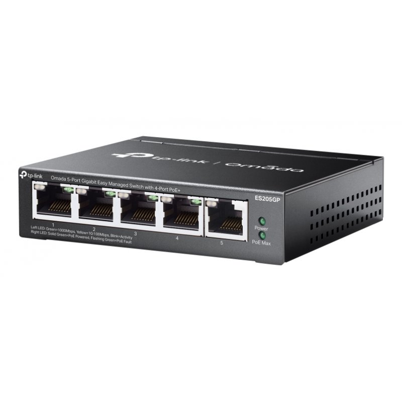 TP-LINK (ES205GP) Omada 5-Port Gigabit Easy Managed Switch with 4-Port PoE , 5x GB Ports, Metal Casing