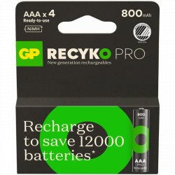 GP - ReCyko Professional NiMH AAA Rechargeable Batteries, 85AAAHCB-2WB4, 4-Pack