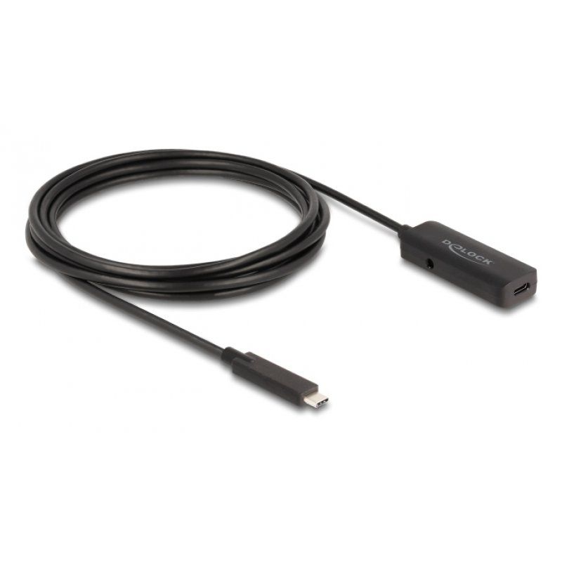 USB 3.2 Gen 2 Aktivverlängerungskabel, USB-C Stecker USB-C Buchse (schwarz, 3 Meter, 10 Gbps, mit DC Strombuchse)