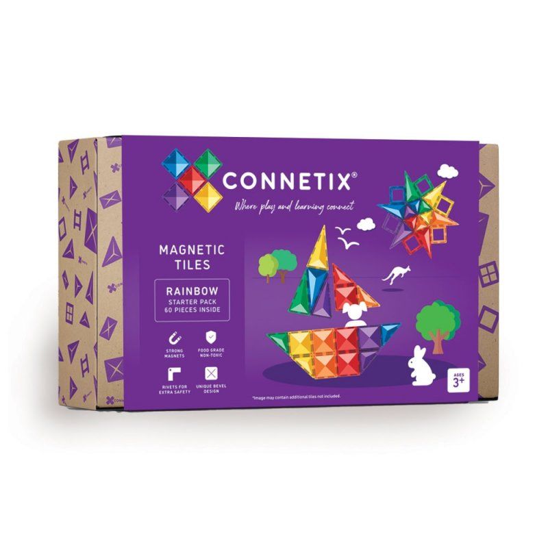 STOCKJBE9 - Connetix - Rainbow Starter Pack 60 Pieces (CT-R-00060-ST)