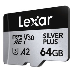 Lexar - microSDXC Professional SILVER Plus UHS-I/U3/A2/4K R205/W100 (V30) - SILVER - 64GB - 2pack