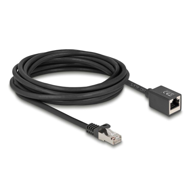 Netzwerk Verlängerungskabel RJ-45 Stecker RJ-45 Buchse Cat.6a S/FTP (schwarz, 5 Meter)