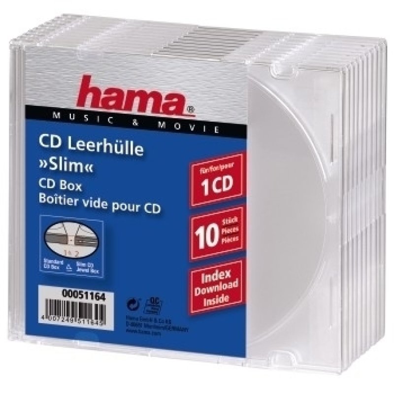Hama CD/DVD/Blu-Ray Slim Jewel Cases x10, Transparent