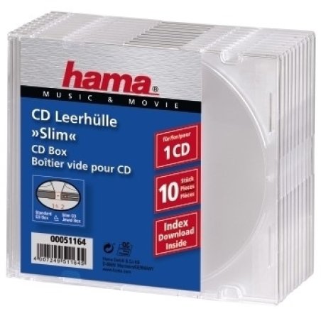 Hama CD/DVD/Blu-Ray Slim Jewel Cases x10, Transparent