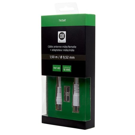 C ble Coaxial m le/femelle 9.52 mm adaptateur m le/m le 1.50 m,Blanc