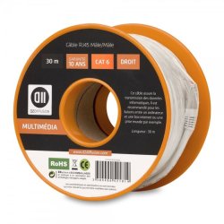 Bobine c ble RJ45 droile m le 30m blindage U/UTP - CAT 6 - coloris gris