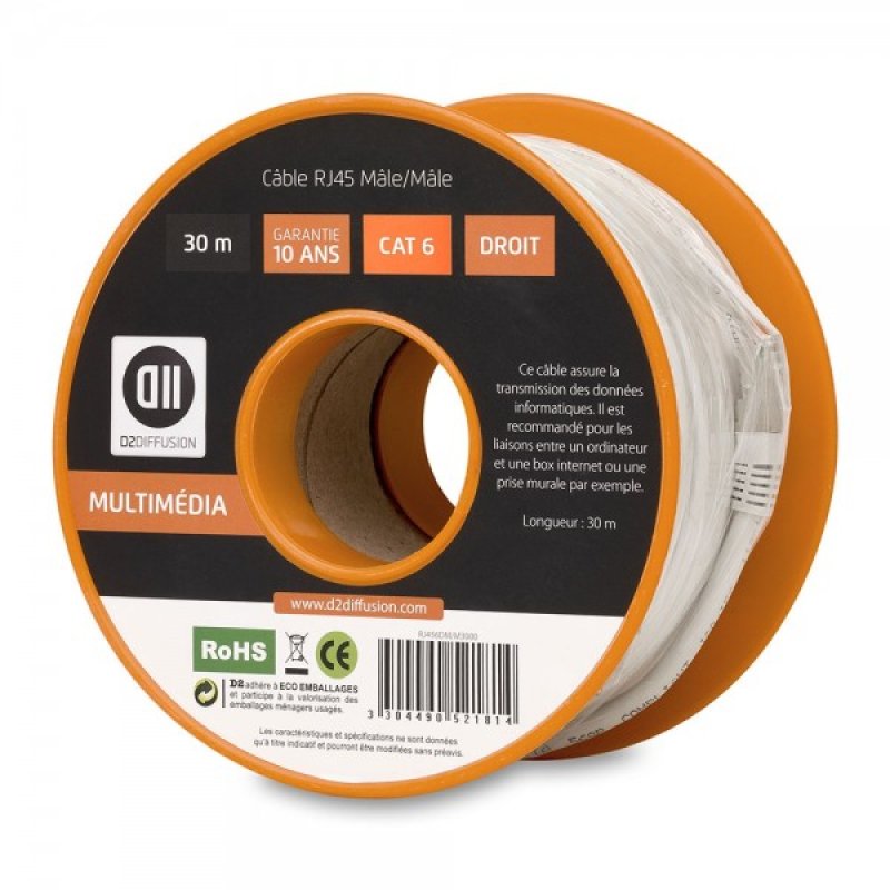 D2 Diffusion D2RJ45D3000 câble de réseau Blanc 30 m Cat6