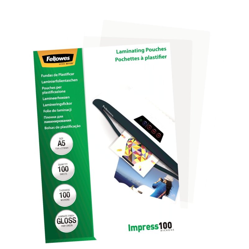 Fellowes Pochettes brillantes A5 100 microns - Paquet de 100