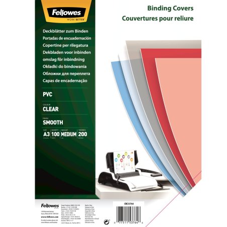 Fellowes PVC COVER A4 300 MICRONS CLEAR 100PK 53763