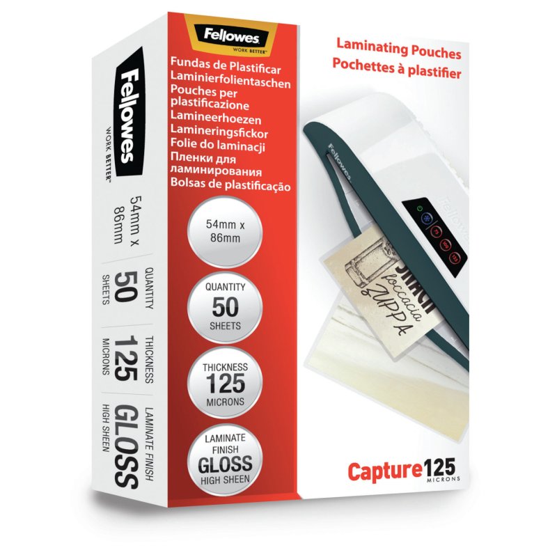 Fellowes Glossy 125 Micron Card Laminating Pouch - 54x86mm