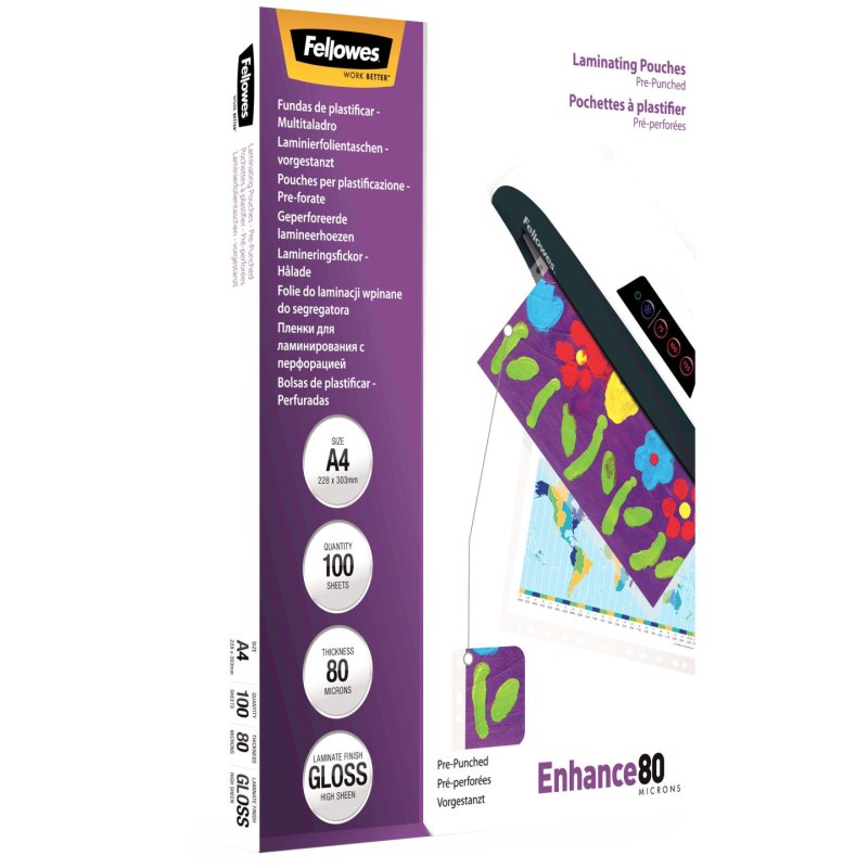 Fellowes PUNCHED pochette de plastification 228X303 80MIC 100PK 5452502