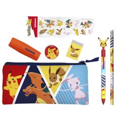 POKEMON - Set de Papeterie avec une Trousse Triple & Stickers - 7pc