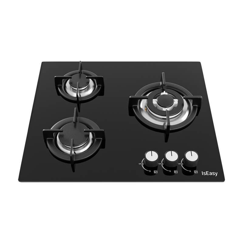 IsEasy MGBG-603 three-zone gas stove with glass panel