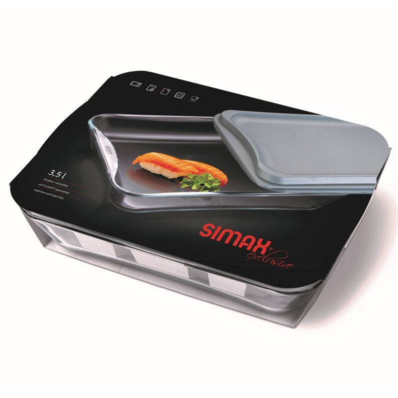 SIMAX Plat à Four rectangulaire avec Couvercle de conservation - Cont 3,5 L - Dim 35 x 27 x 6 cm - Verre Borosilicate