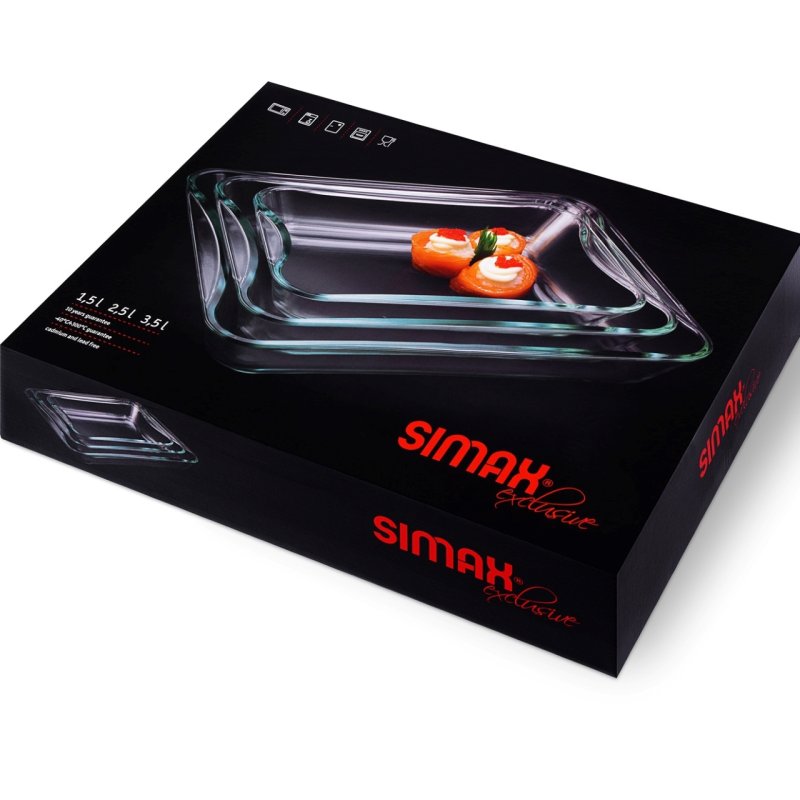 3 plats à four rectangulaires - Contenance 1,5L - 2,5l - 3,5L - verre borosilicate - très haute résistance 311 SIMAX