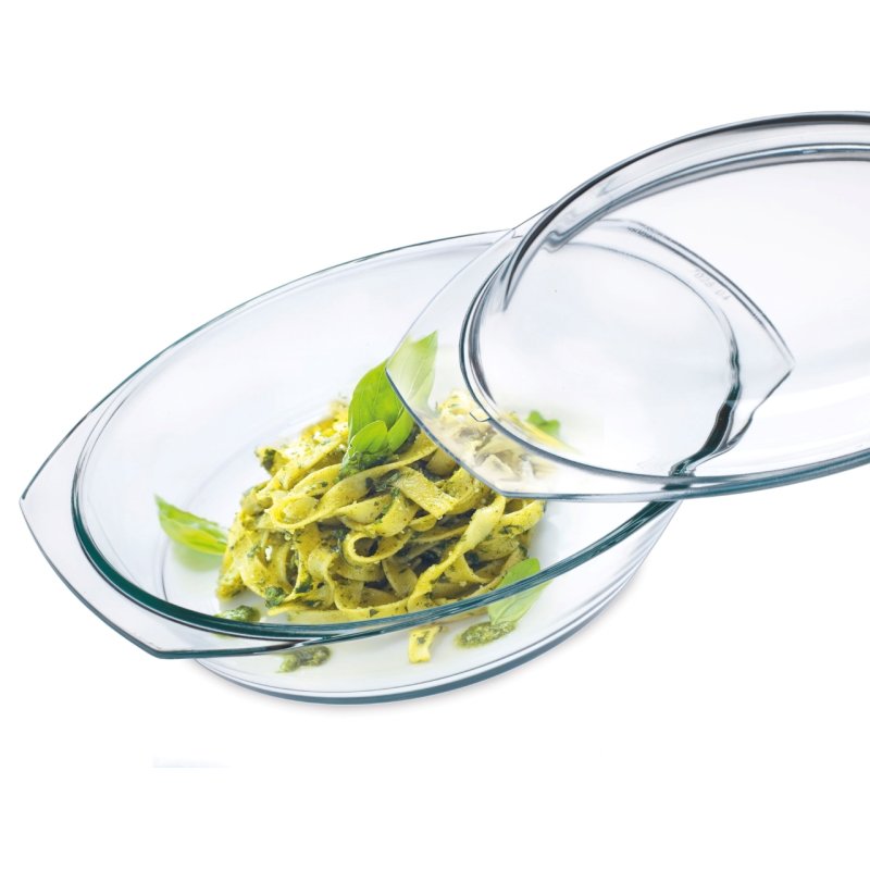Cocotte ovale avec couvercle, contenance 3 l 1,4 l, dimensions 35,4 x 21,3 x 13,2 cm - verre borosilicate -