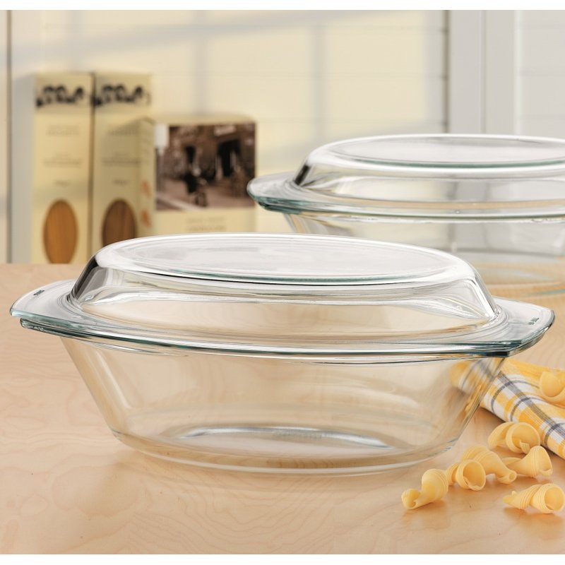 Cocotte ovale avec couvercle, contenance 3 l 1,4 l, dimensions 35,4 x 21,3 x 13,2 cm - verre borosilicate -