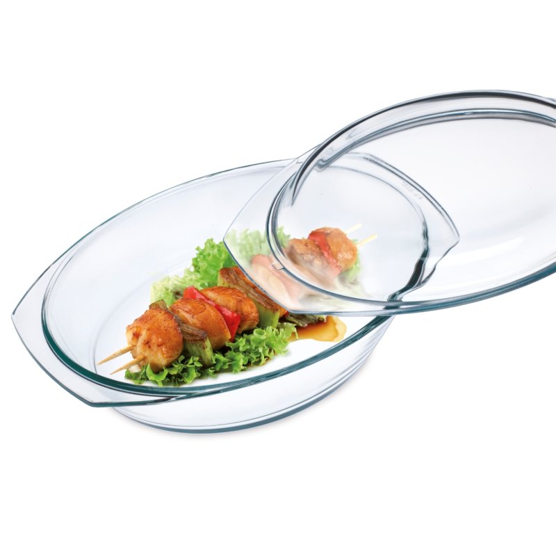 Cocotte ovale avec couvercle, contenance 3 l 1,4 l, dimensions 35,4 x 21,3 x 13,2 cm - verre borosilicate -