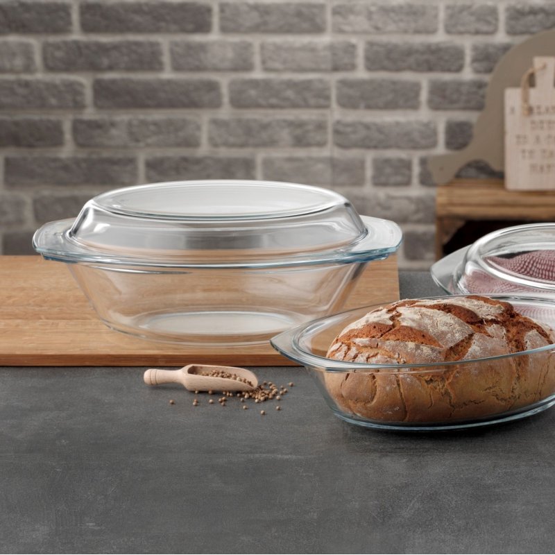Cocotte ovale avec couvercle, contenance 3 l 1,4 l, dimensions 35,4 x 21,3 x 13,2 cm - verre borosilicate -