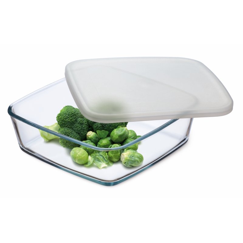 Plat carré avec couvercle de conservation, contenance 1,7L, dimensions 210 x 210 x 65 mm - verre borosilicate - 7466/L