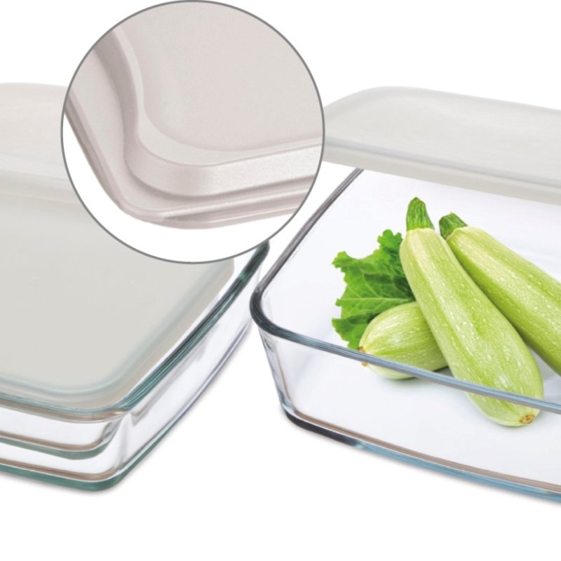 Lot de 3 plats Carrés avec Couvercles de Conservation, Contenances 0,50L, 1L et 1,70L - Verre Borosilicate - 350 -