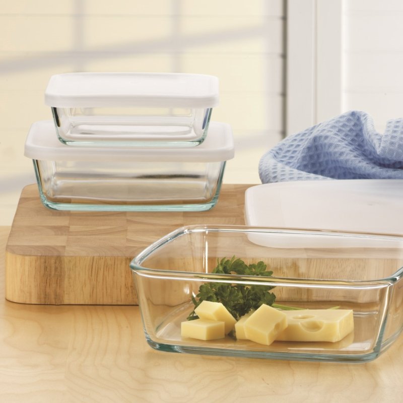 Lot de 3 plats Carrés avec Couvercles de Conservation, Contenances 0,50L, 1L et 1,70L - Verre Borosilicate - 350 -