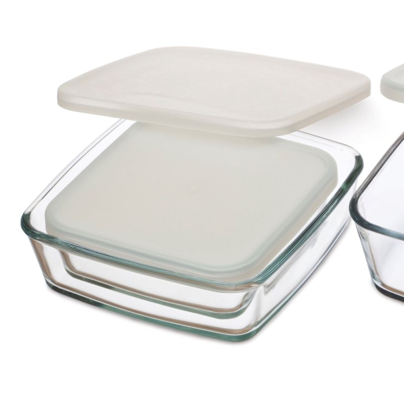Lot de 3 plats Carrés avec Couvercles de Conservation, Contenances 0,50L, 1L et 1,70L - Verre Borosilicate - 350 -