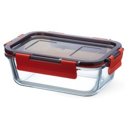 Boite alimentaire en verre avec couvercle à clips en plastique, cont 0,85l, dim 185x132x60mm - verre borosilicate -