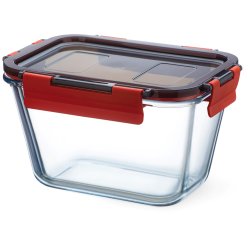 Boite alimentaire en verre avec couvercle à clips en plastique, cont 1,35l, dim 185x132x105mm - verre