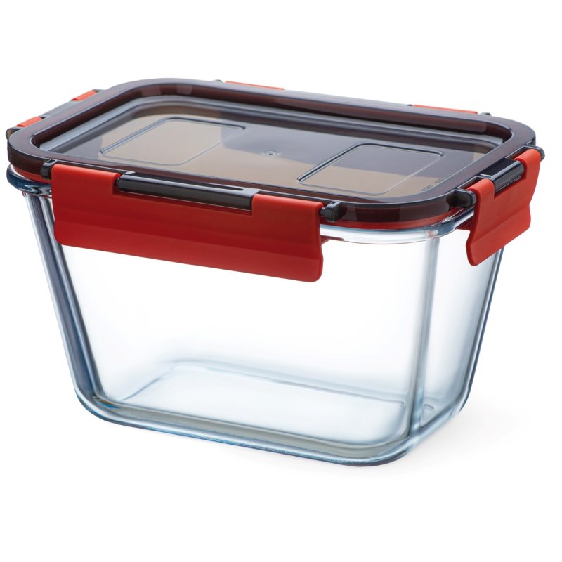 Boite alimentaire en verre avec couvercle à clips en plastique, cont 1,35l, dim 185x132x105mm - verre