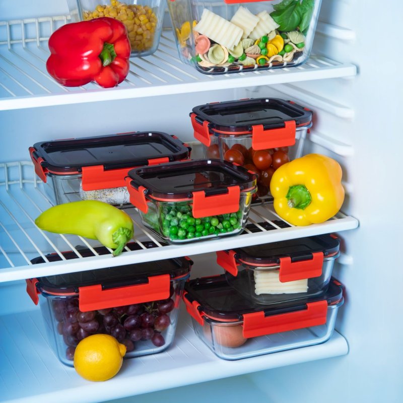 Boite alimentaire en verre avec couvercle à clips en plastique, cont 1,35l, dim 185x132x105mm - verre