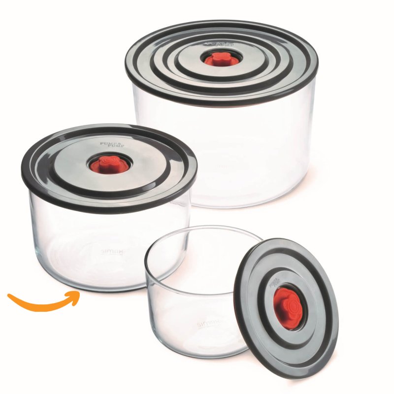 Boite alimentaire ronde avec couvercle plastique et valve - cont 1L - dim 156 x 100 mm - verre borosilicate - 5120/L