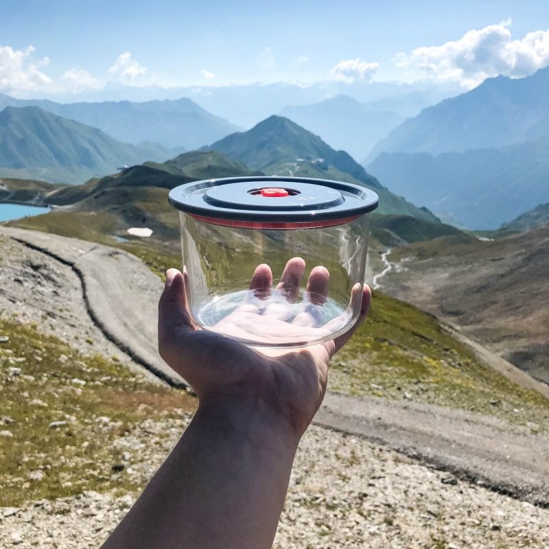 Boite alimentaire ronde avec couvercle plastique et valve - cont 1L - dim 156 x 100 mm - verre borosilicate - 5120/L