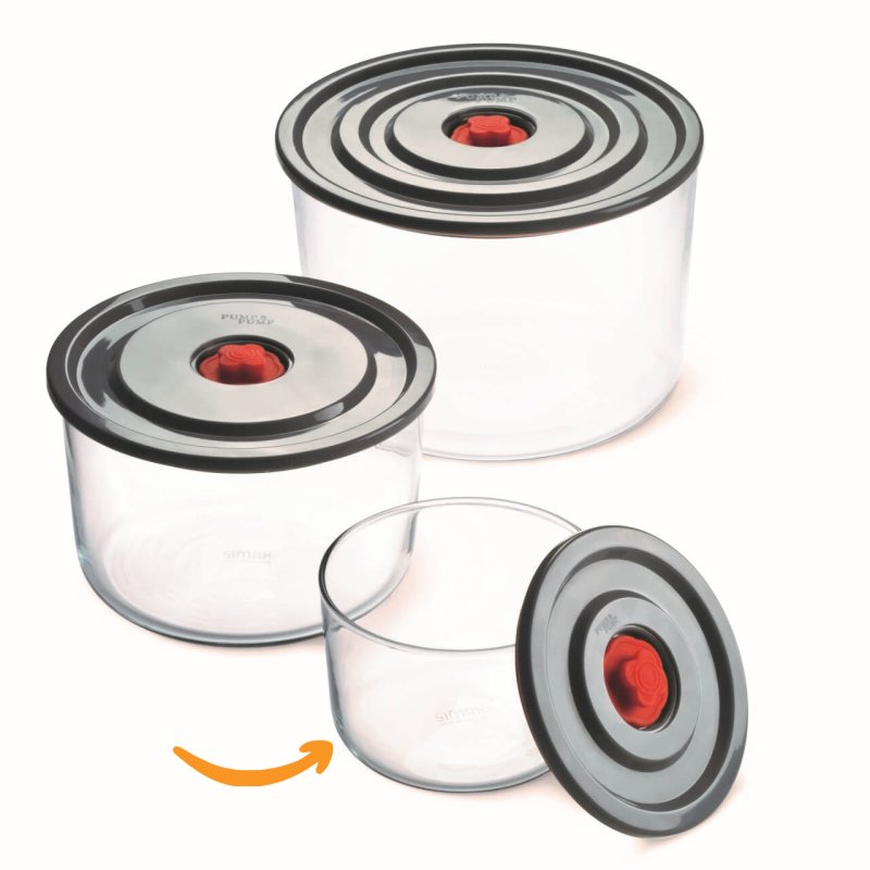 Boite alimentaire ronde avec couvercle plastique et valve - cont 0,35L, dim 116 x 76 mm - verre borosilicate - 5130/L