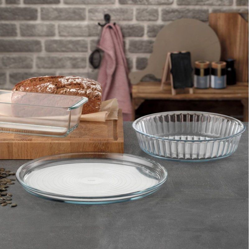 Plat à four pour pizza, dimensions Ø 320 x 20 mm - verre borosilicate - très haute résistance 6826 SIMAX