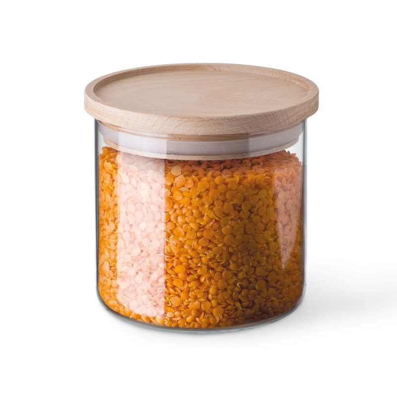 Bocal avec couvercle en bois, contenance 0,50L, dimensions 96/95mm - verre borosilicate - très haute résistance