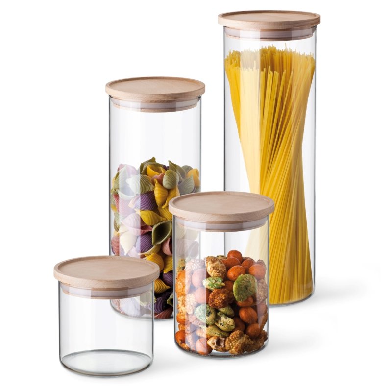 Bocal avec couvercle en bois, contenance 0,50L, dimensions 96/95mm - verre borosilicate - très haute résistance