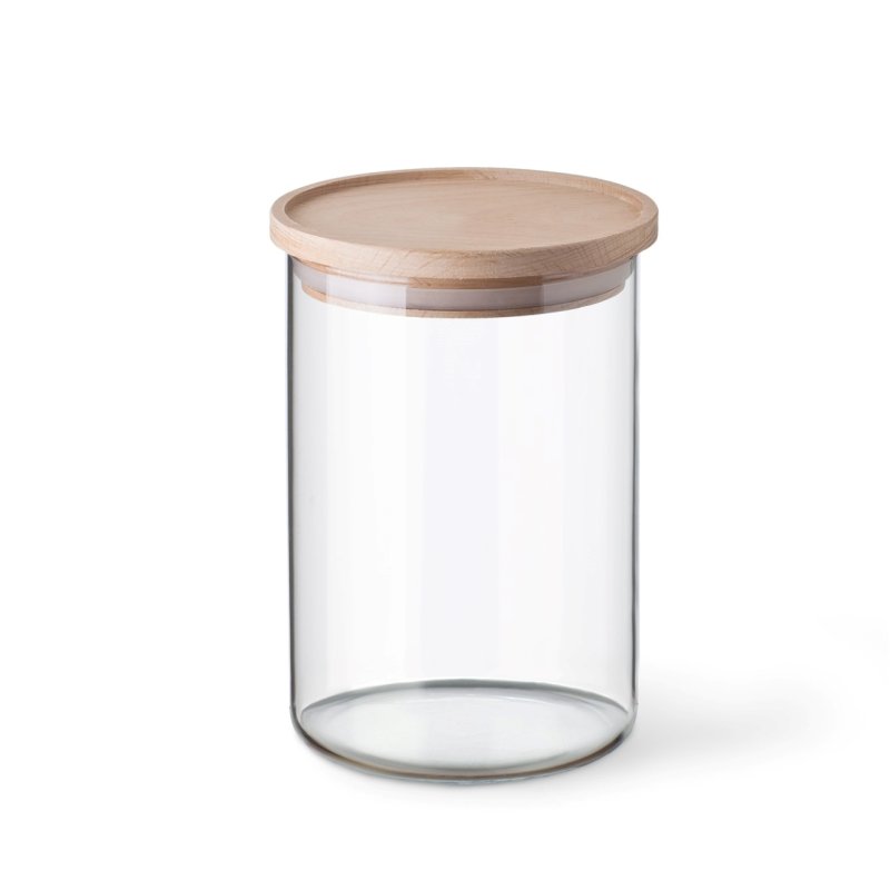Bocal avec couvercle en bois, contenance 0,80L, dimensions 96/145 mm - verre borosilicate - très haute résistance