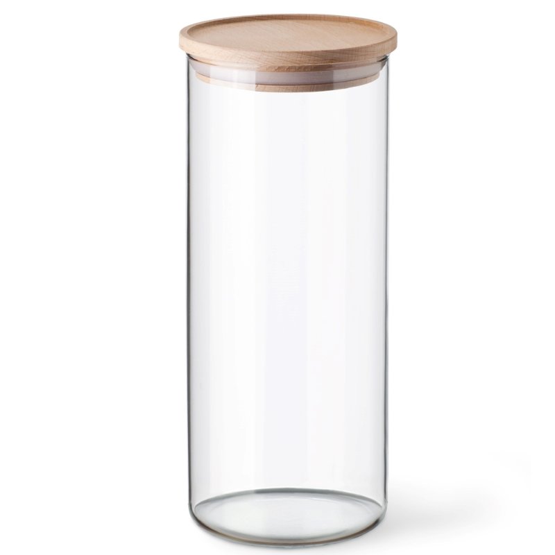 Bocal avec couvercle en bois, contenance 1,4L, dimensions 96/233 mm - verre borosilicate - très haute résistance